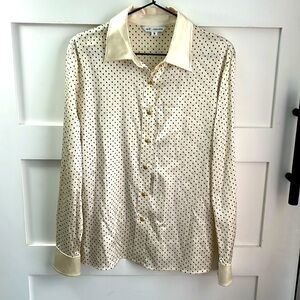 ST. JOHN | EUC Cream & Black Polka Dot Collared Shirt Gold Buttons sz 8